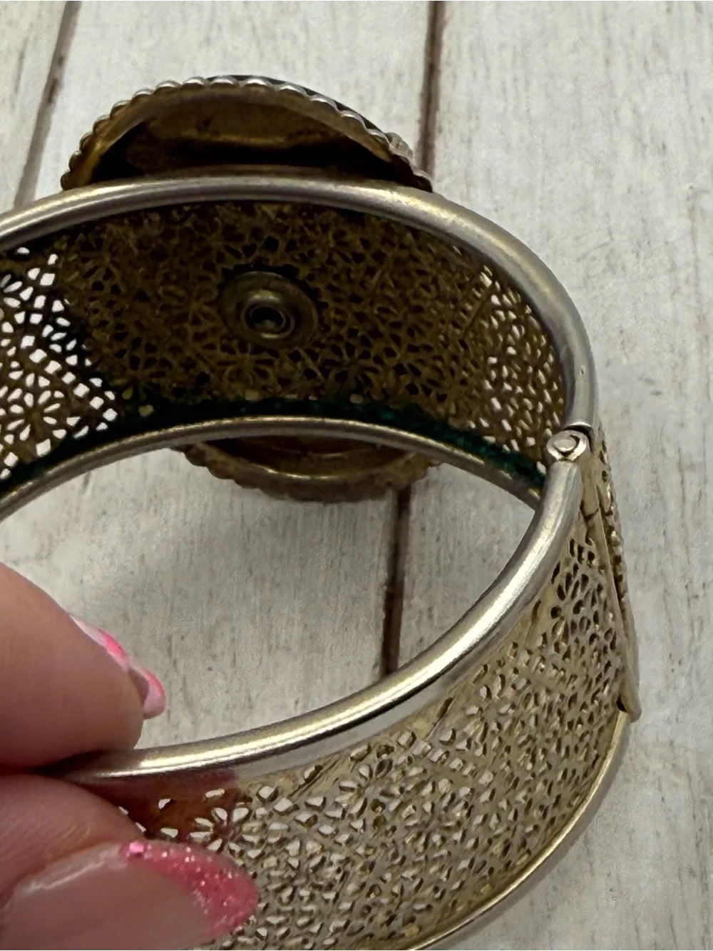 Large Gold Filigree Cuff Bracelet with Large Brown tiger eye Stone